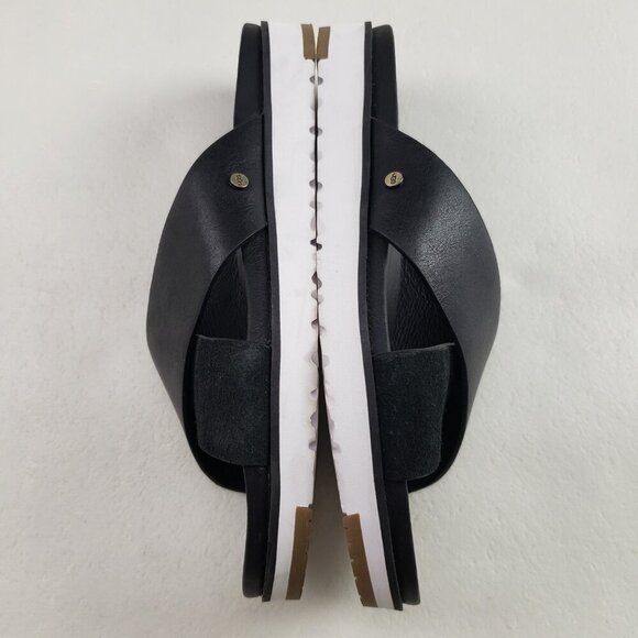 Ugg Kari Leather Slide Sandal Womens 7.5 Black Slip On Open Toe Crisscross Strap - Picture 7 of 10